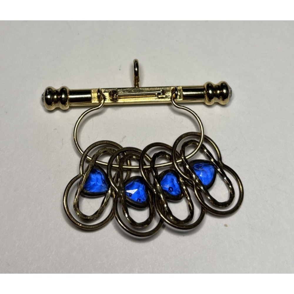 Vintage Convertible Brooch Pendant Blue Rhinestone Kinetic Modernist Gold Tone